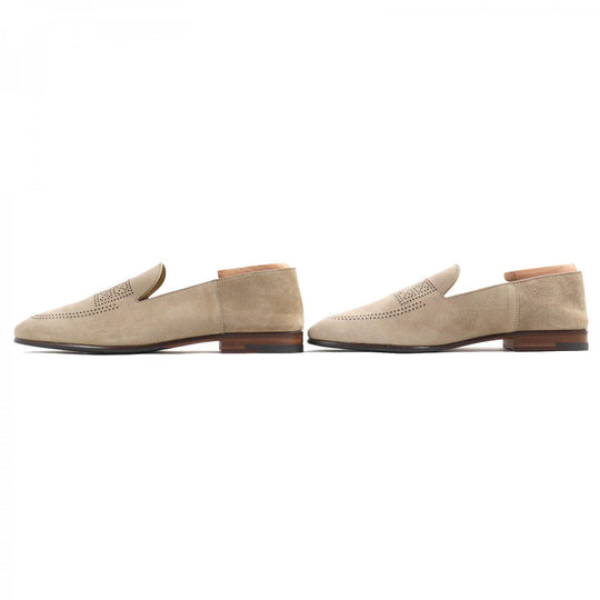 HERMES Moccasin 221980Z Main: Suede leather Beige type Eclipse mens 39.5 Used Authentic