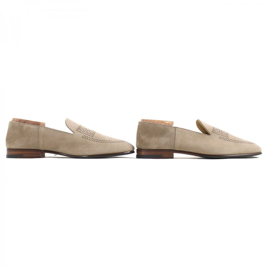 HERMES Moccasin 221980Z Main: Suede leather Beige type Eclipse mens 39.5 Used Authentic