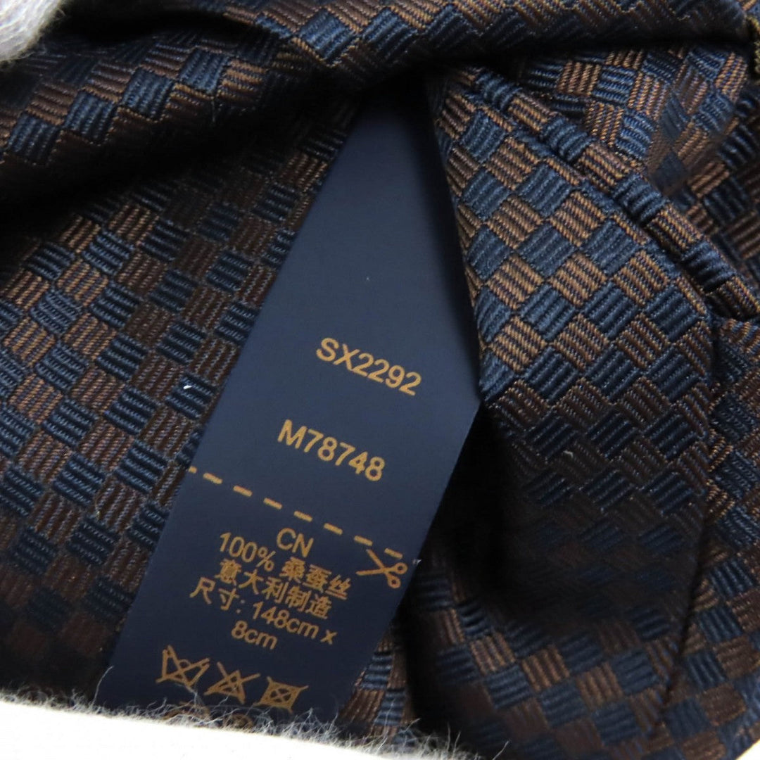 LOUIS VUITTON tie M78748 Main: 100% silk Navy Micro Damier 8CM mens Used Authentic