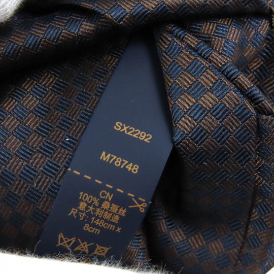 LOUIS VUITTON tie M78748 Main: 100% silk Navy Micro Damier 8CM mens Used Authentic