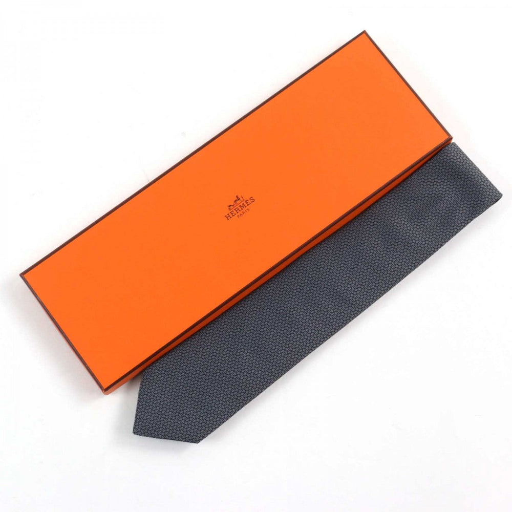 HERMES tie 659229T Main: 100% silk Navy type all-over pattern mens Used Authentic