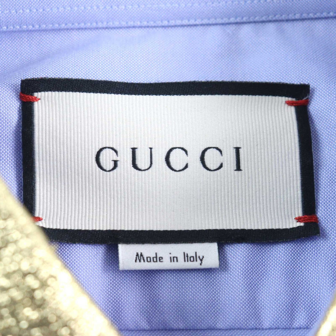 GUCCI Long sleeve shirt 521946 Outer material: 100% cotton, part: 53% rayon, part: 24% silk, part: 23% metal Blue gold mens 41|16 Used Authentic