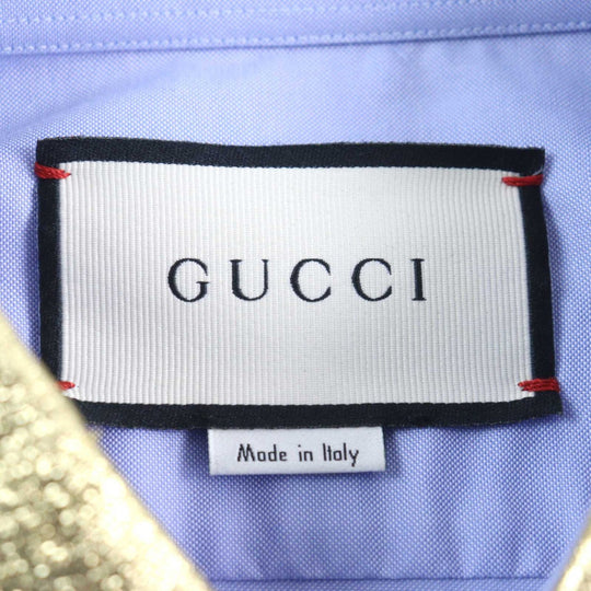 GUCCI Long sleeve shirt 521946 Outer material: 100% cotton, part: 53% rayon, part: 24% silk, part: 23% metal Blue gold mens 41|16 Used Authentic