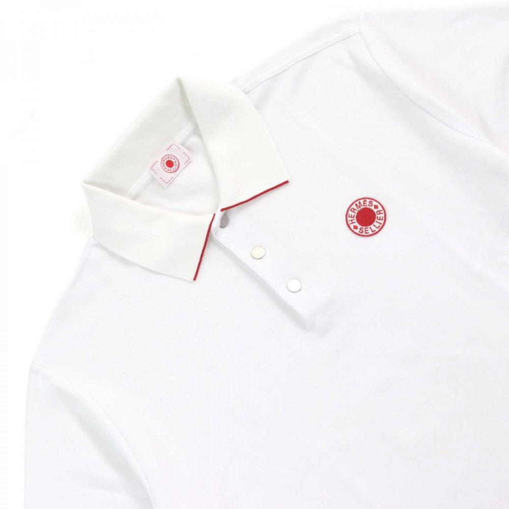 HERMES Short sleeve polo shirt cotton White red Double Jeu XL