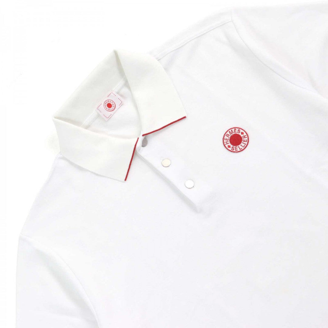 HERMES Short sleeve polo shirt cotton White red Double Jeu XL
