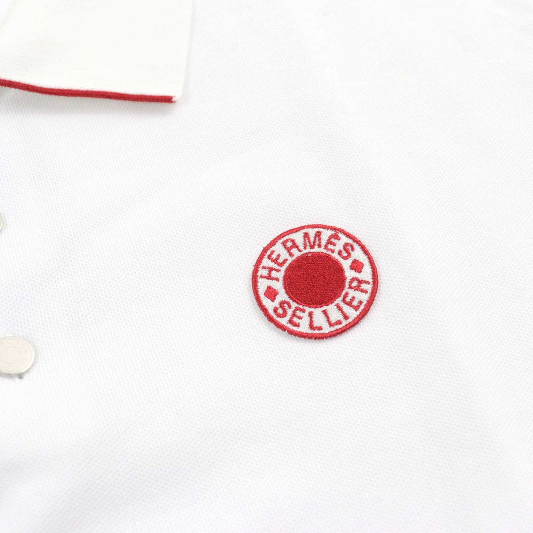 HERMES Short sleeve polo shirt cotton White red Double Jeu XL