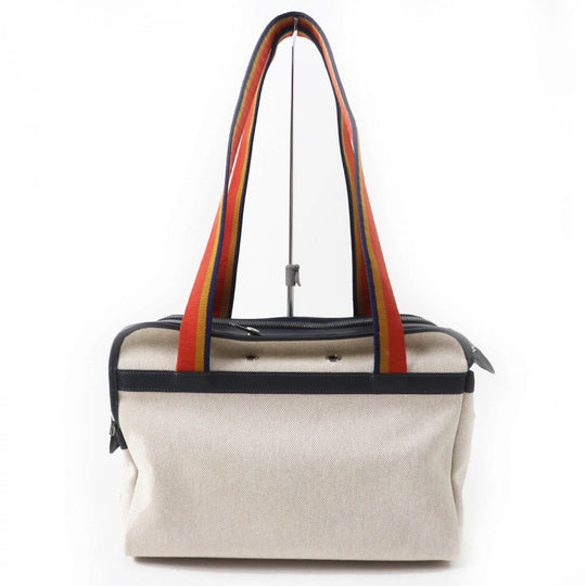 HERMES Shoulder Bag Main: Toile H, Part: Leather Navy Natural Sac de Transport Pourcienne Dog Carrier Women Used Authentic