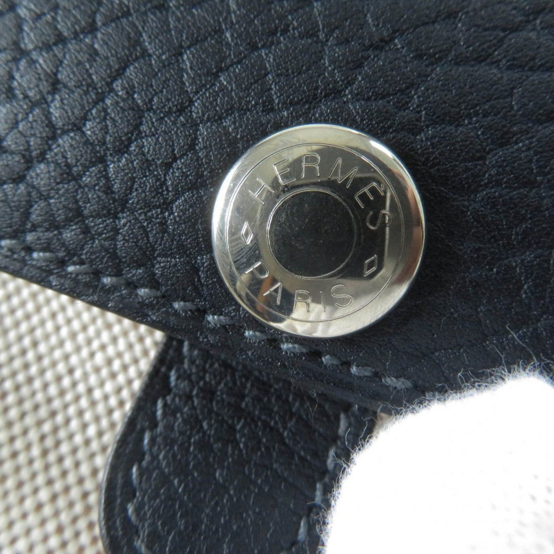 HERMES Shoulder Bag Main: Toile H, Part: Leather Navy Natural Sac de Transport Pourcienne Dog Carrier Women Used Authentic
