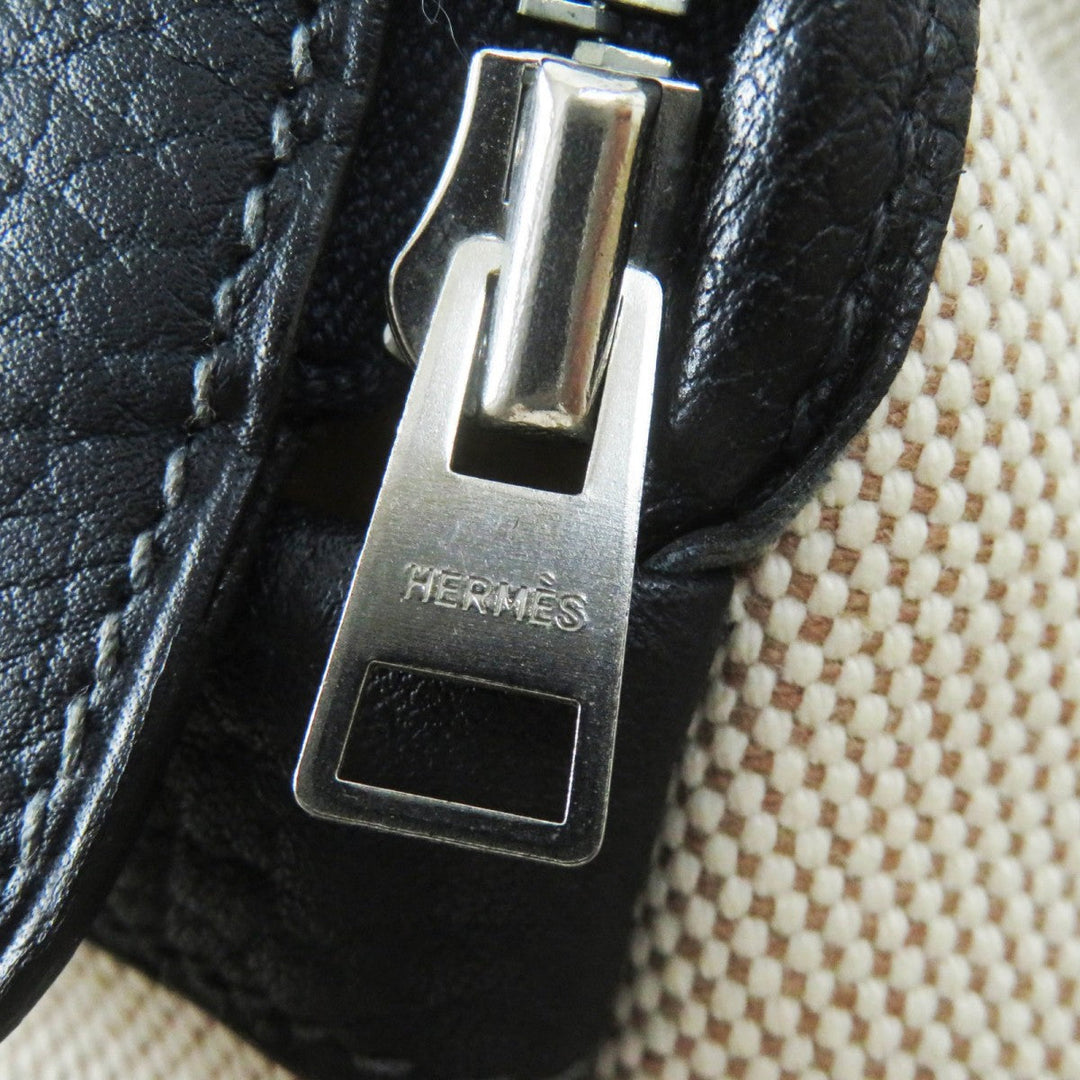 HERMES Shoulder Bag Main: Toile H, Part: Leather Navy Natural Sac de Transport Pourcienne Dog Carrier Women Used Authentic