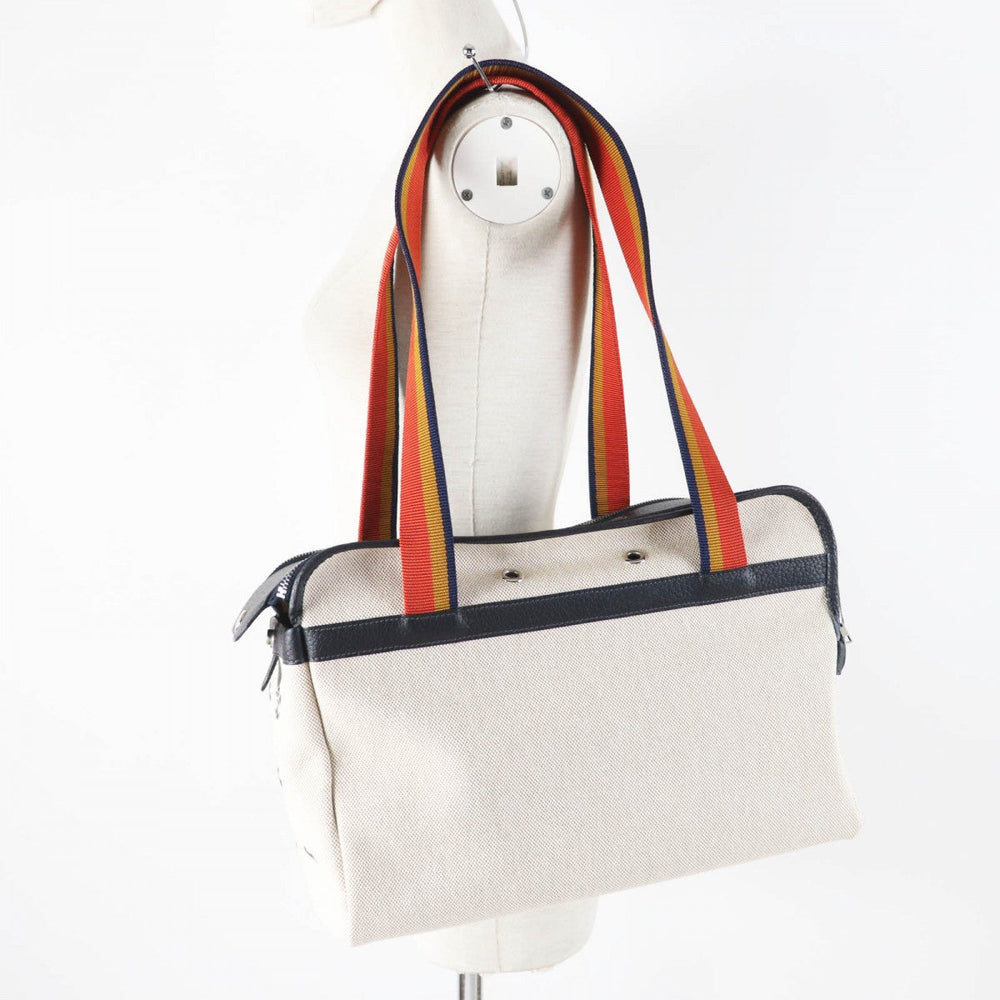 HERMES Shoulder Bag Main: Toile H, Part: Leather Navy Natural Sac de Transport Pourcienne Dog Carrier Women Used Authentic