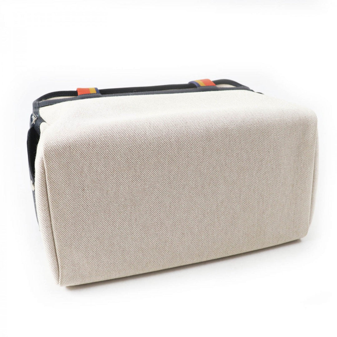 HERMES Shoulder Bag Main: Toile H, Part: Leather Navy Natural Sac de Transport Pourcienne Dog Carrier Women Used Authentic