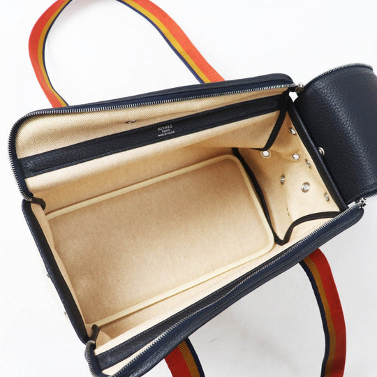 HERMES Shoulder Bag Main: Toile H, Part: Leather Navy Natural Sac de Transport Pourcienne Dog Carrier Women Used Authentic