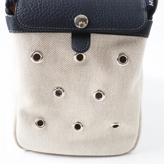 HERMES Shoulder Bag Main: Toile H, Part: Leather Navy Natural Sac de Transport Pourcienne Dog Carrier Women Used Authentic