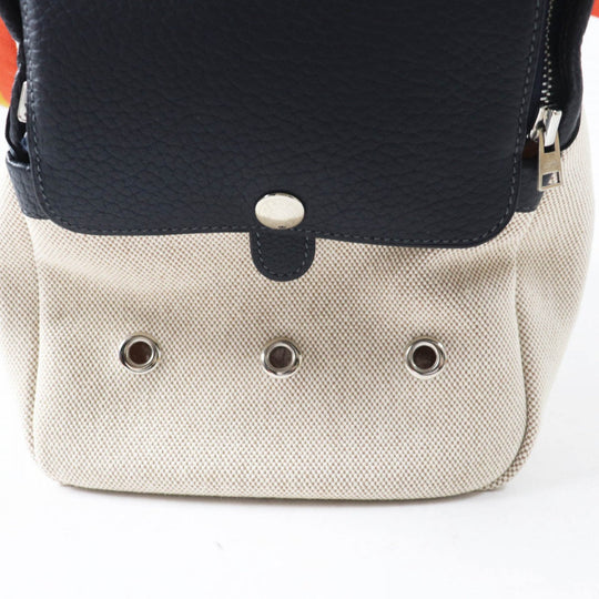 HERMES Shoulder Bag Main: Toile H, Part: Leather Navy Natural Sac de Transport Pourcienne Dog Carrier Women Used Authentic