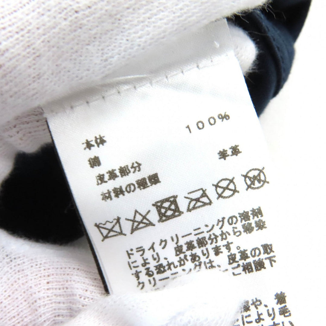 HERMES Short sleeve T-shirt Main: 100% cotton, Leather part: Sheepskin Navy Puzzle Eskettle mens M Used Authentic