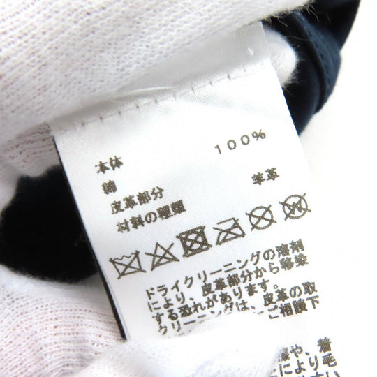 HERMES Short sleeve T-shirt Main: 100% cotton, Leather part: Sheepskin Navy Puzzle Eskettle mens M Used Authentic