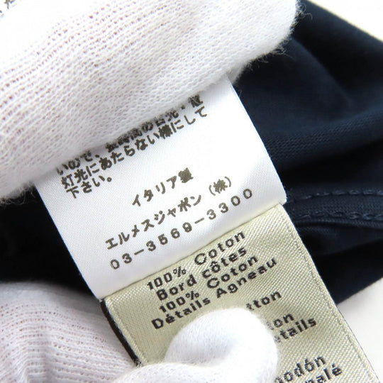 HERMES Short sleeve T-shirt Main: 100% cotton, Leather part: Sheepskin Navy Puzzle Eskettle mens M Used Authentic