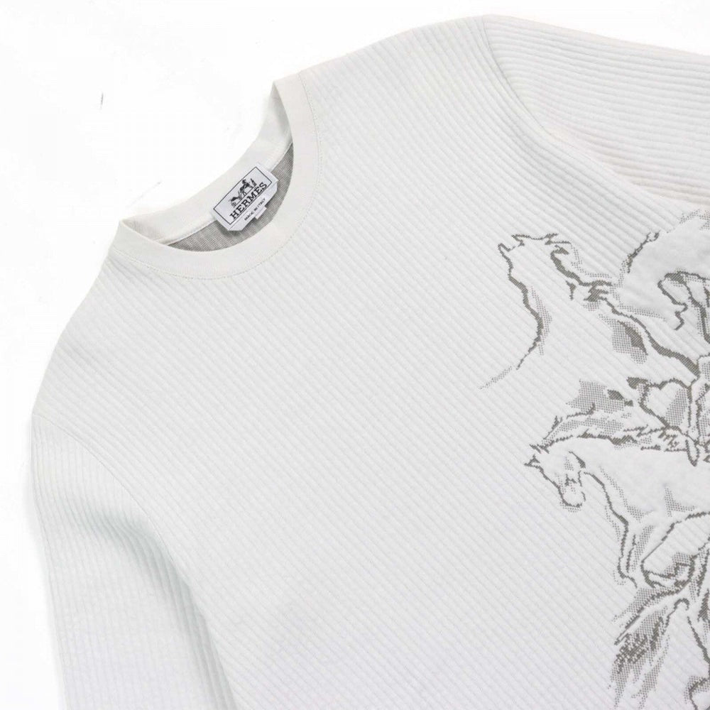HERMES Short sleeve T-shirt Main: 100% cotton, part: 83% cotton, part: 16% nylon, part: 1% polyurethane White type Cavalcade mens S Used Authentic