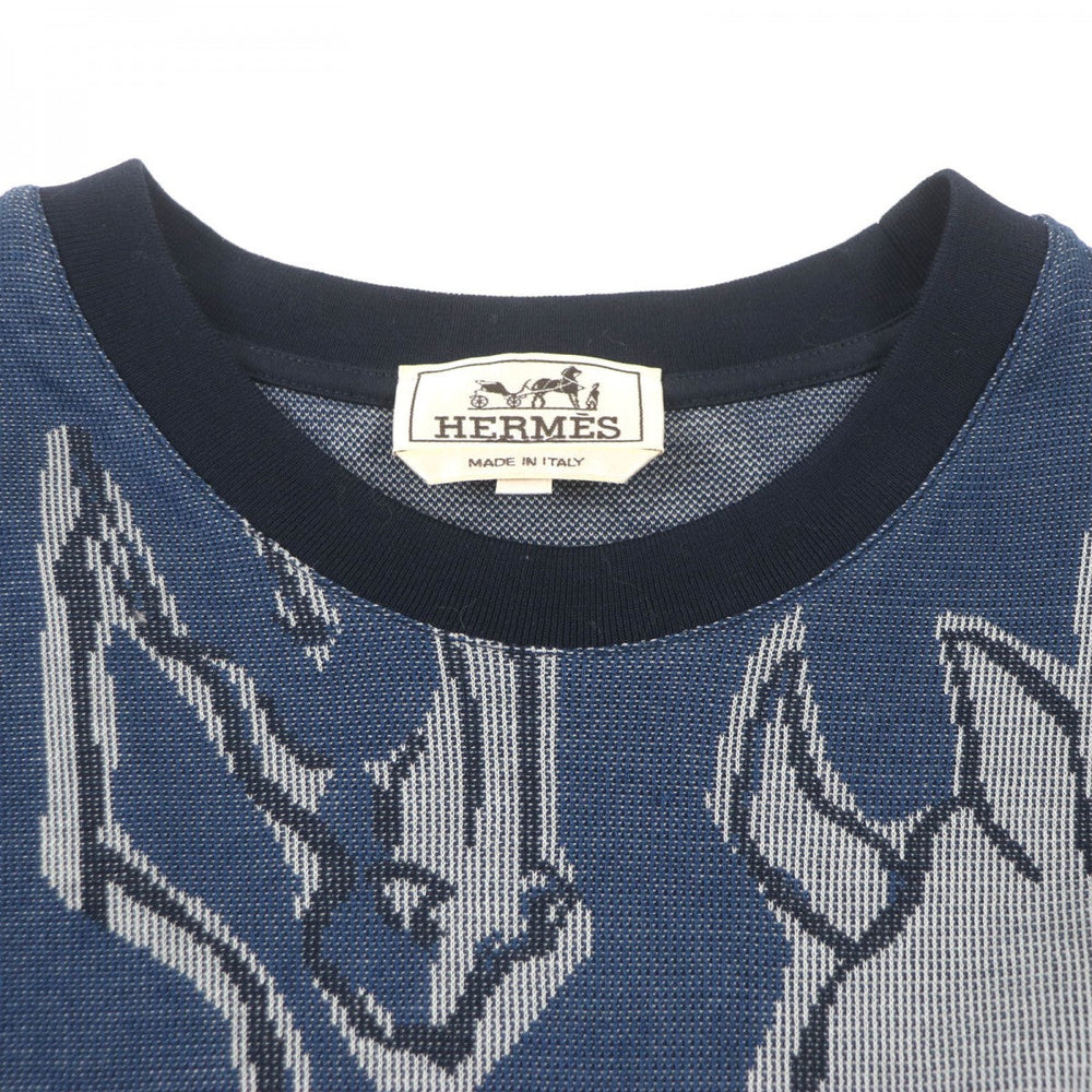HERMES Short sleeve T-shirt Main: 100% cotton Navy Dance of Horses Light mens S Used Authentic