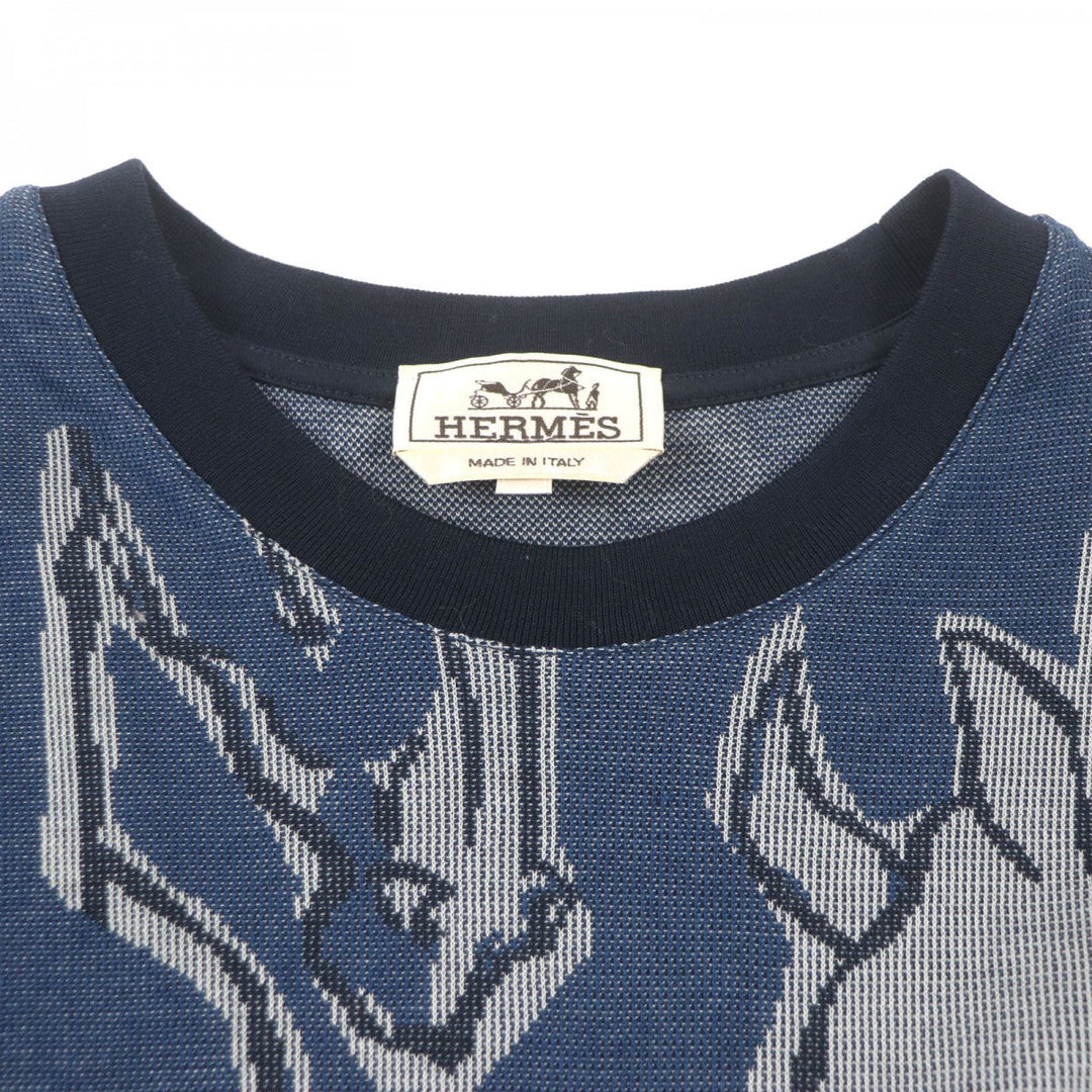 HERMES Short sleeve T-shirt Main: 100% cotton Navy Dance of Horses Light mens S Used Authentic