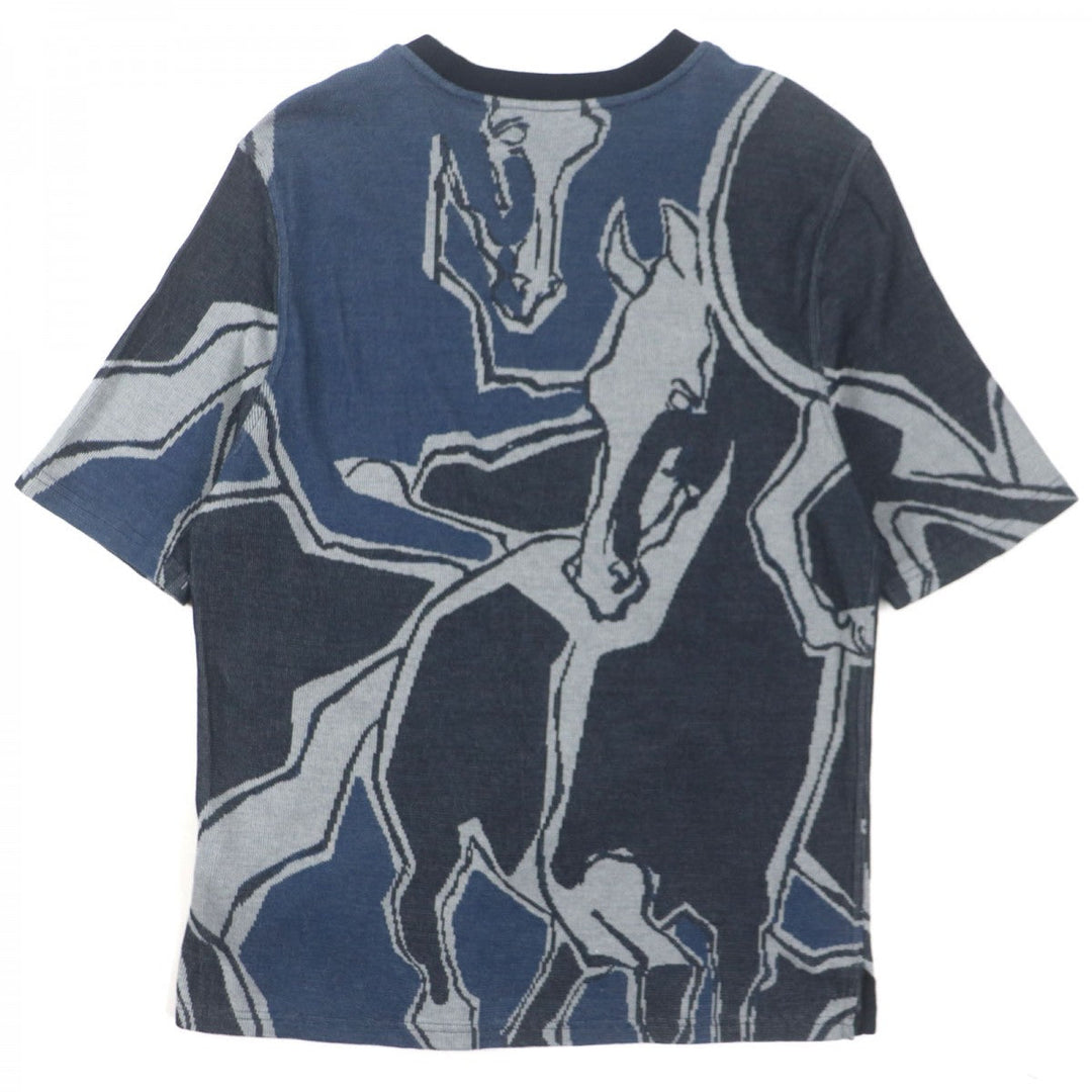 HERMES Short sleeve T-shirt Main: 100% cotton Navy Dance of Horses Light mens S Used Authentic