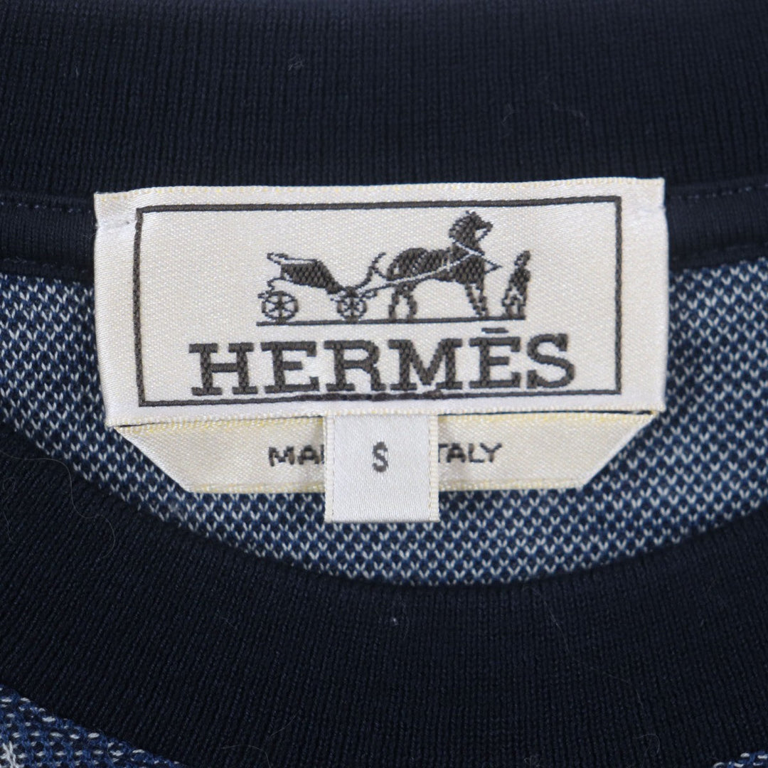 HERMES Short sleeve T-shirt Main: 100% cotton Navy Dance of Horses Light mens S Used Authentic