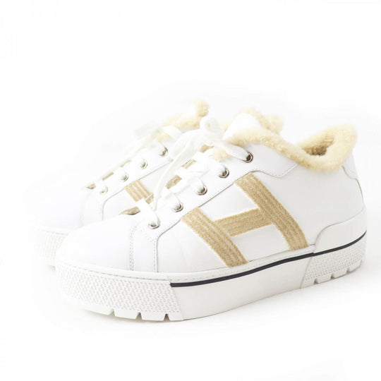 HERMES sneakers leather White beige Dare Sneaker 38