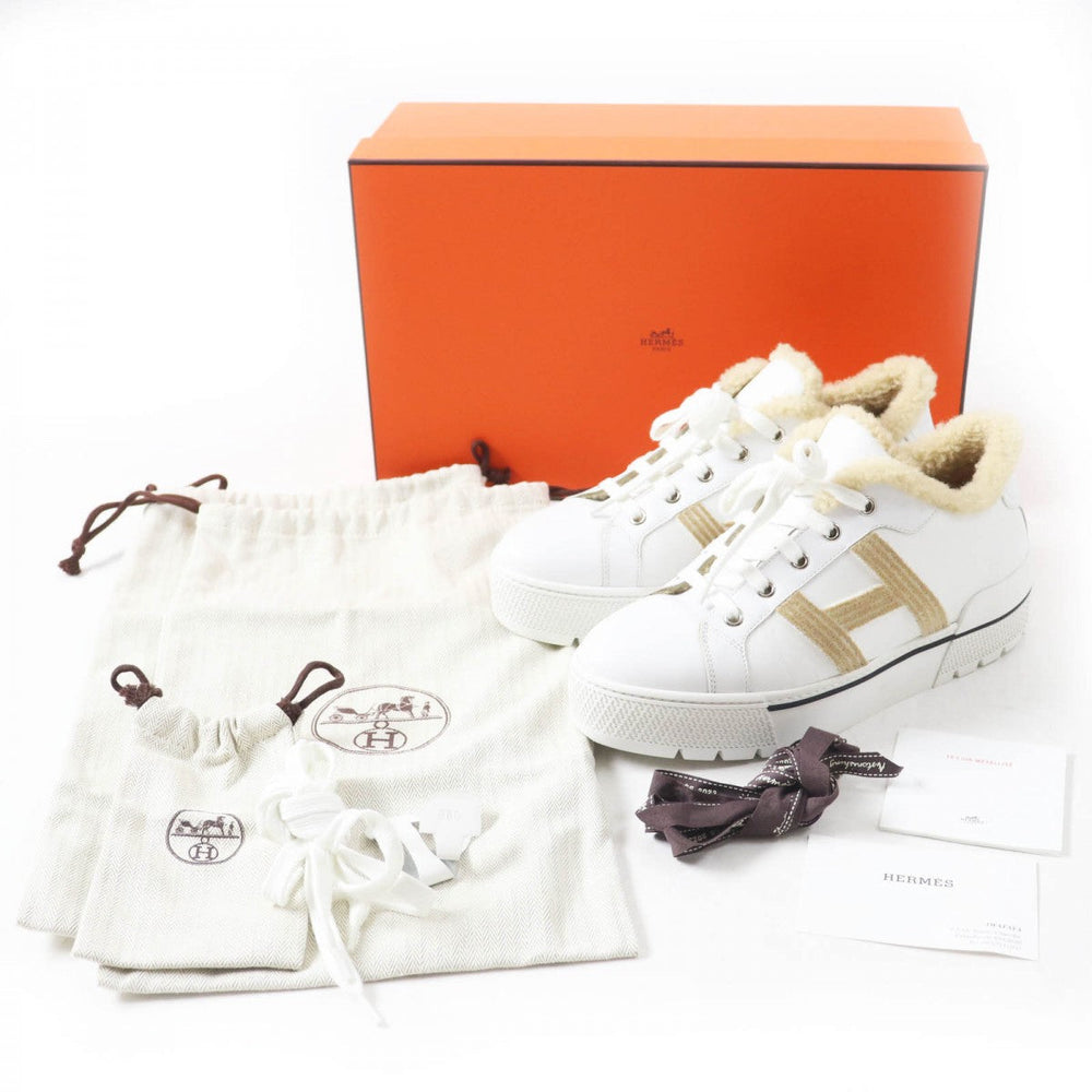 HERMES sneakers leather White beige Dare Sneaker 38