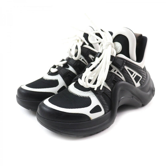 LOUIS VUITTON High cut sneakers Leather, Technical Fabric Black White arc light line Women 35 1/2 Used Authentic