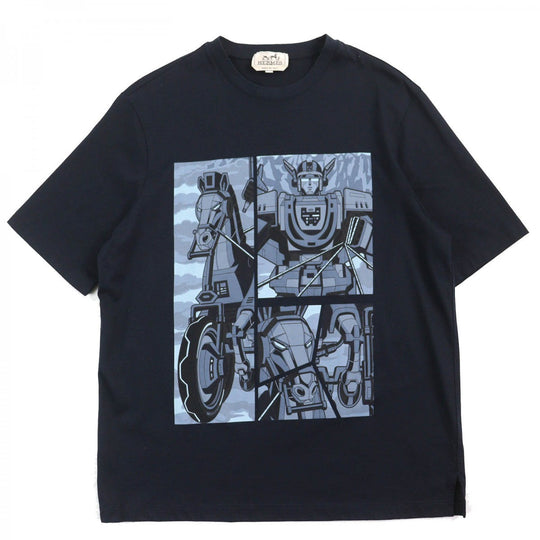 HERMES Short sleeve T-shirt Main: 100% cotton Navy Mega Chariot mens XS Used Authentic