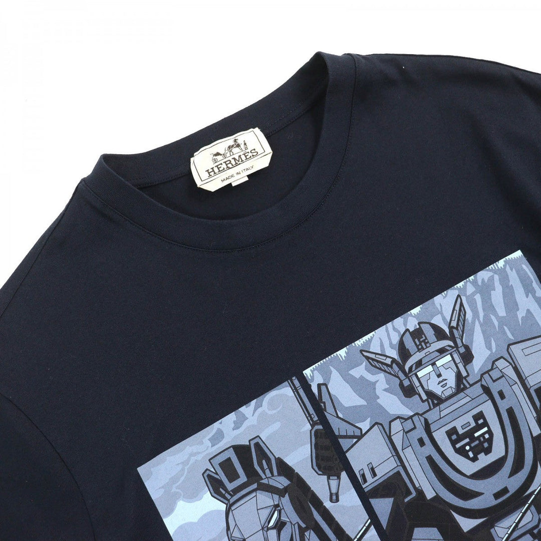 HERMES Short sleeve T-shirt Main: 100% cotton Navy Mega Chariot mens XS Used Authentic