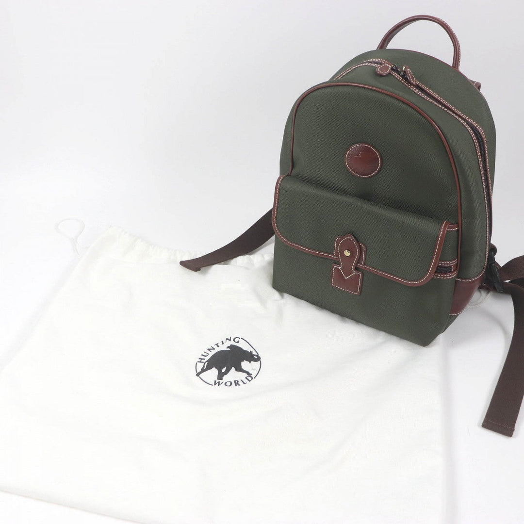 HUNTING WORLD Backpack Main: Canvas, Part: Leather Green brown mens Used Authentic