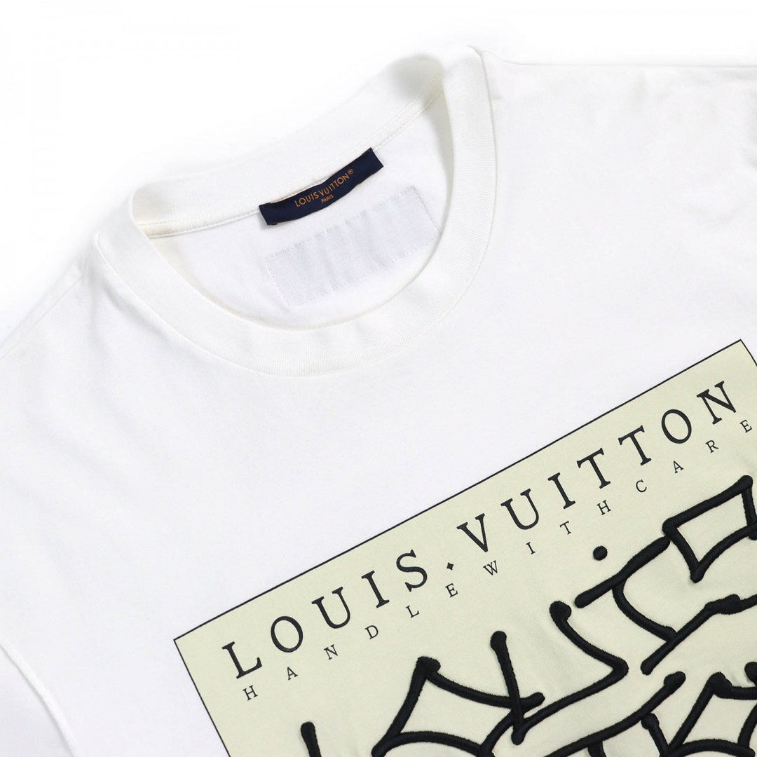 LOUIS VUITTON Short sleeve T-shirt HNY75W Main: 100% cotton White Beige Black mens L Used Authentic