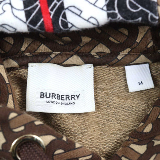 BURBERRY Hoodie 8018241 Main: 100% cotton, some: 96% cotton, some: 3% polyamide, some: 1% elastane Brown type All-over pattern mens M Used Authentic