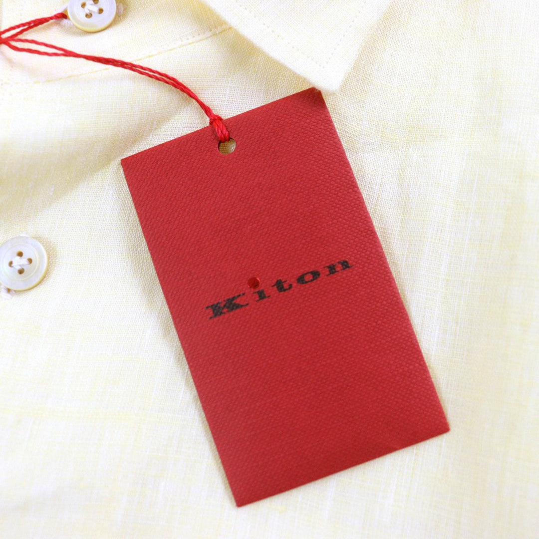 KITON Short sleeve shirt Main: 100% linen yellow mens 40 Used Authentic
