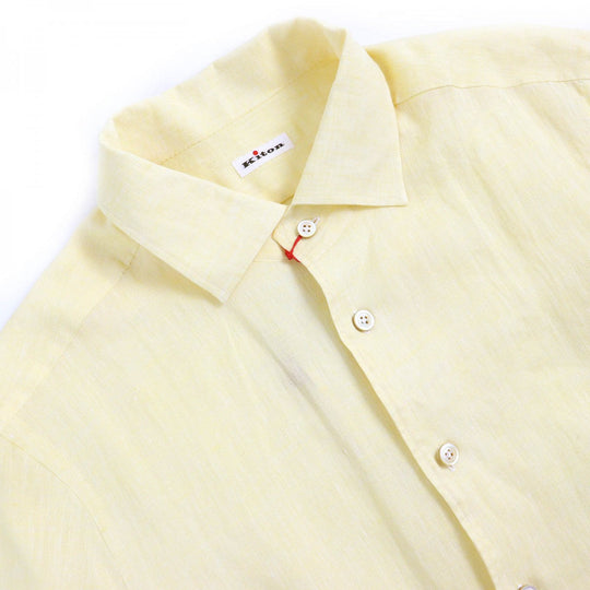 KITON Short sleeve shirt Main: 100% linen yellow mens 40 Used Authentic