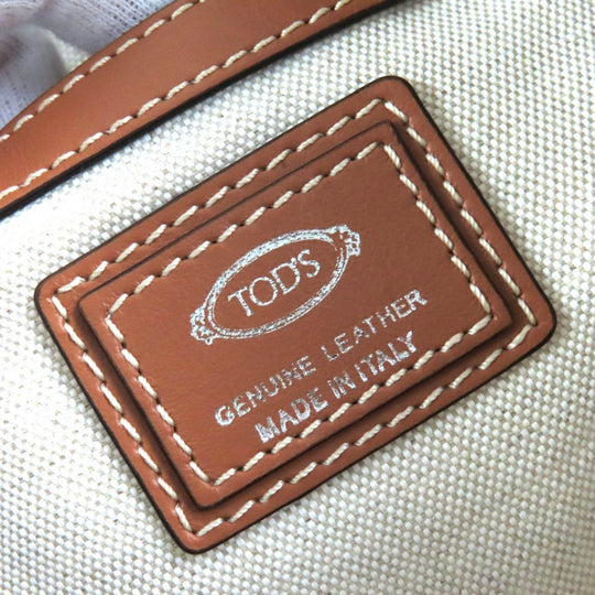 TOD�fS Shoulder Bag Main: Canvas, Main: Leather Beige Brown Yellow type mens Used Authentic