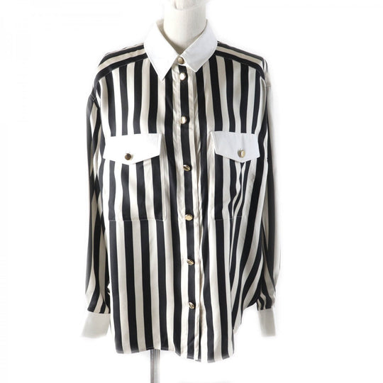 SAINT LAURENT PARIS Long sleeve shirt 694156 Main: 100% silk, Part: 100% cotton Black beige Women 38 Used Authentic