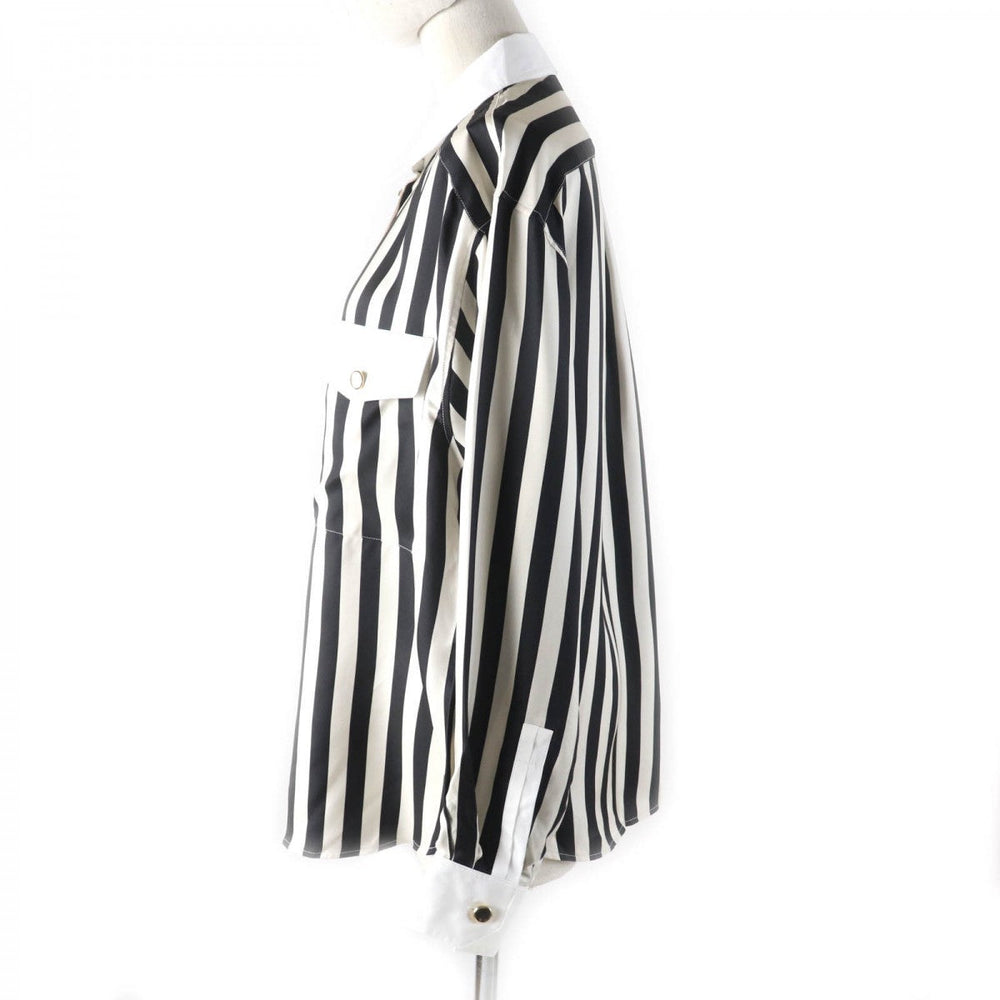 SAINT LAURENT PARIS Long sleeve shirt 694156 Main: 100% silk, Part: 100% cotton Black beige Women 38 Used Authentic