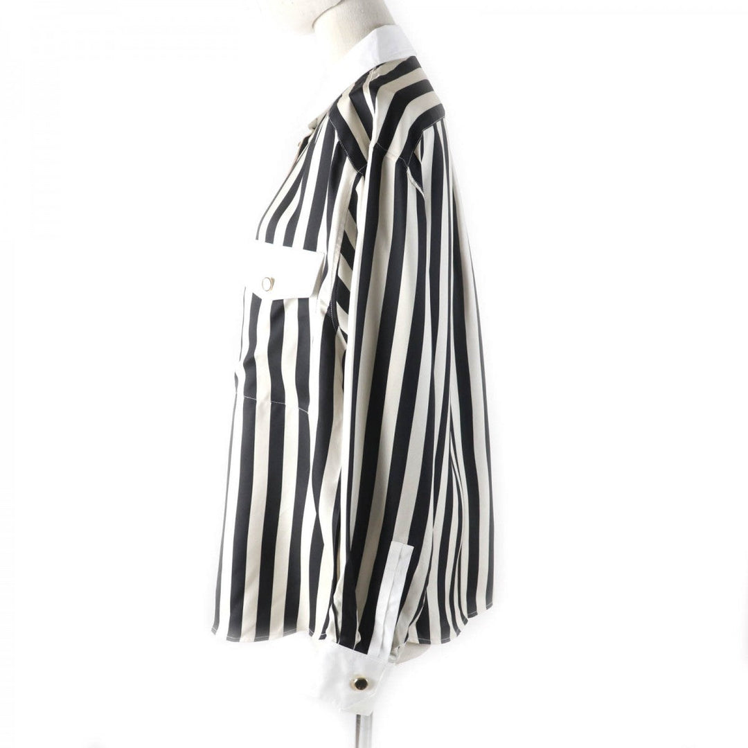 SAINT LAURENT PARIS Long sleeve shirt 694156 Main: 100% silk, Part: 100% cotton Black beige Women 38 Used Authentic