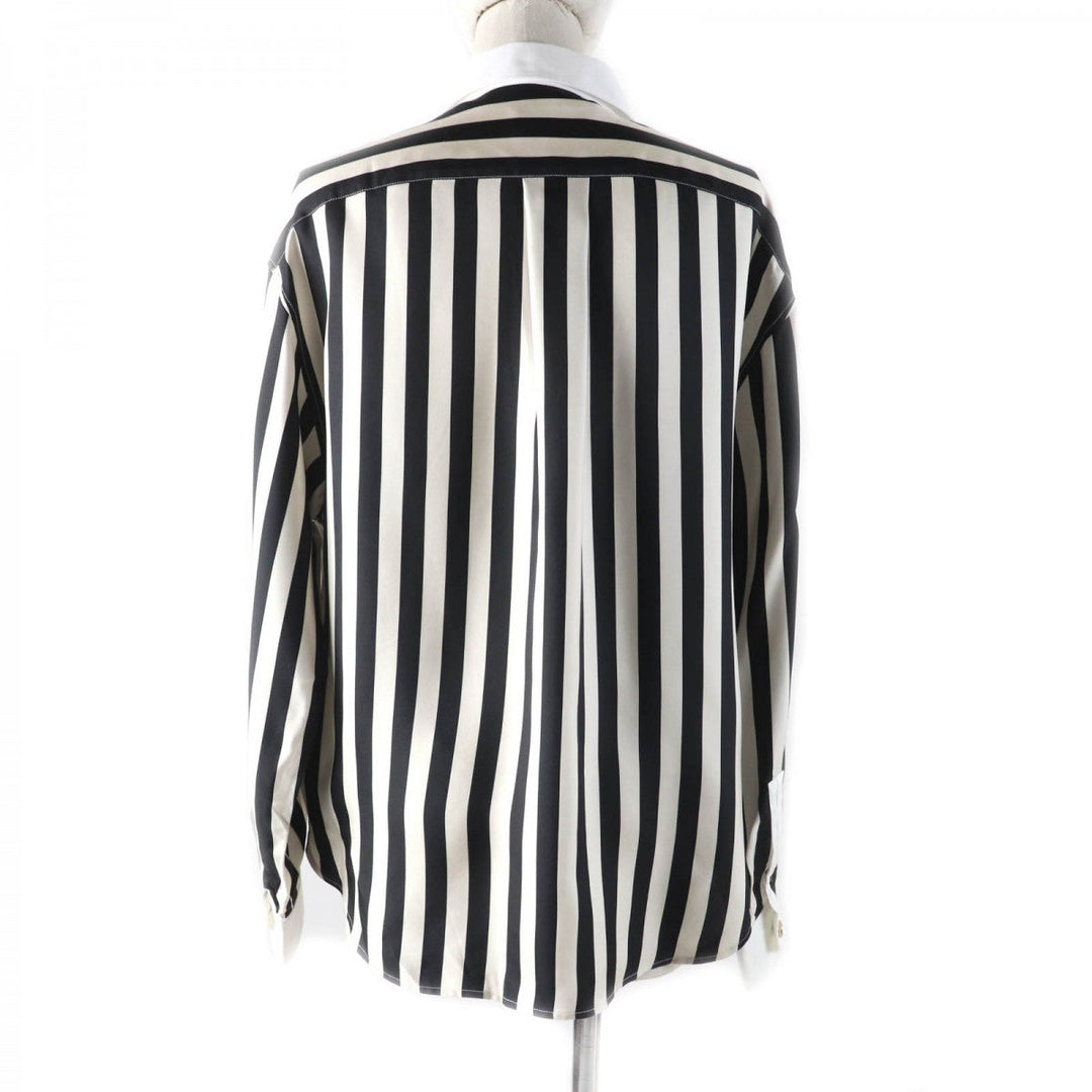 SAINT LAURENT PARIS Long sleeve shirt 694156 Main: 100% silk, Part: 100% cotton Black beige Women 38 Used Authentic