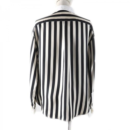 SAINT LAURENT PARIS Long sleeve shirt 694156 Main: 100% silk, Part: 100% cotton Black beige Women 38 Used Authentic