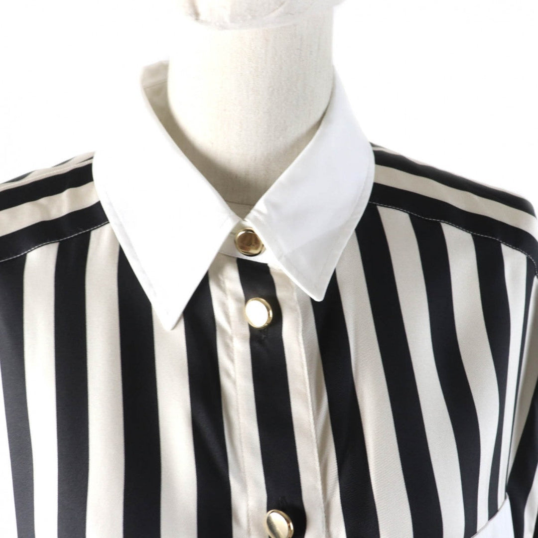 SAINT LAURENT PARIS Long sleeve shirt 694156 Main: 100% silk, Part: 100% cotton Black beige Women 38 Used Authentic