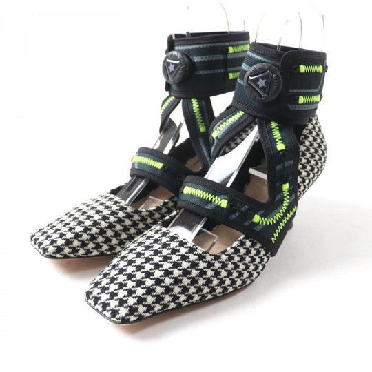 Christian Dior pumps Houndstooth weave (wool), ultra-lightweight neoprene material, leather Multi Houndstooth pattern Trekking Strap Dior 62-22 Women 37 Used Authentic