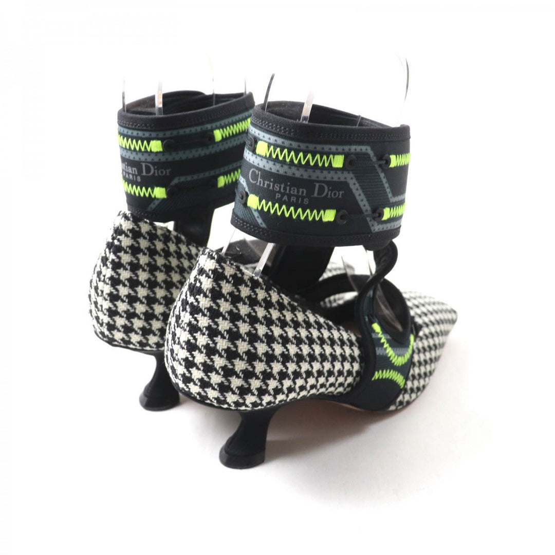 Christian Dior pumps Houndstooth weave (wool), ultra-lightweight neoprene material, leather Multi Houndstooth pattern Trekking Strap Dior 62-22 Women 37 Used Authentic