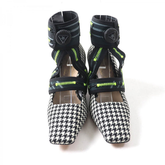 Christian Dior pumps Houndstooth weave (wool), ultra-lightweight neoprene material, leather Multi Houndstooth pattern Trekking Strap Dior 62-22 Women 37 Used Authentic