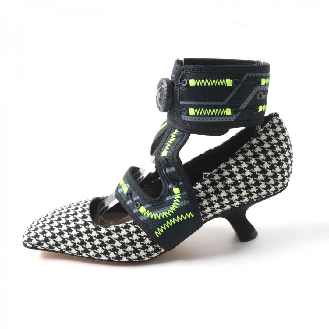 Christian Dior pumps Houndstooth weave (wool), ultra-lightweight neoprene material, leather Multi Houndstooth pattern Trekking Strap Dior 62-22 Women 37 Used Authentic