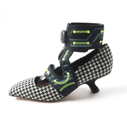 Christian Dior pumps Houndstooth weave (wool), ultra-lightweight neoprene material, leather Multi Houndstooth pattern Trekking Strap Dior 62-22 Women 37 Used Authentic