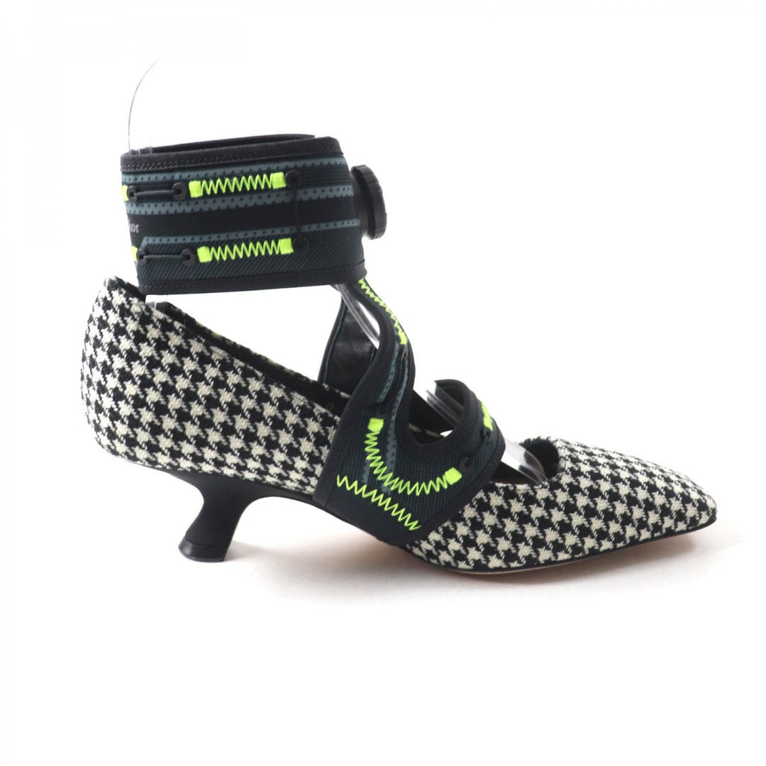 Christian Dior pumps Houndstooth weave (wool), ultra-lightweight neoprene material, leather Multi Houndstooth pattern Trekking Strap Dior 62-22 Women 37 Used Authentic