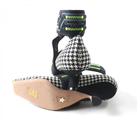 Christian Dior pumps Houndstooth weave (wool), ultra-lightweight neoprene material, leather Multi Houndstooth pattern Trekking Strap Dior 62-22 Women 37 Used Authentic